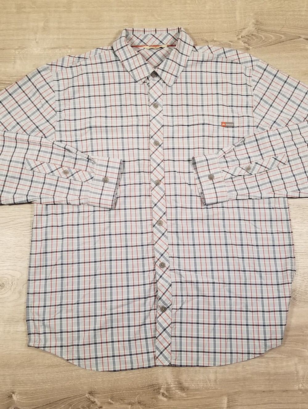 Simms Stone Cold Brrr Fishing Shirt Mens Large Plaid Long Sleeve Button Down